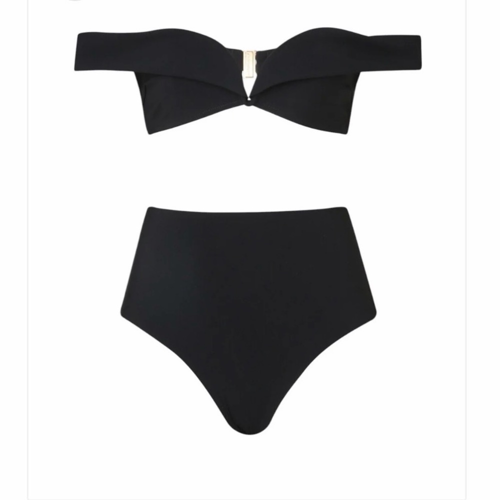 NWT Zimmermann Lexi Off Shoulder Sweetheart Neckline High-Waist Black Bikini Set - Picture 9 of 16